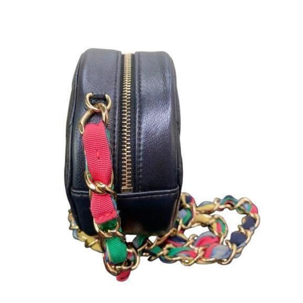 CHANEL Matelasse Coco Mark Round Chain Shoulder Bag Black Lambskin - Picture 3 of 7